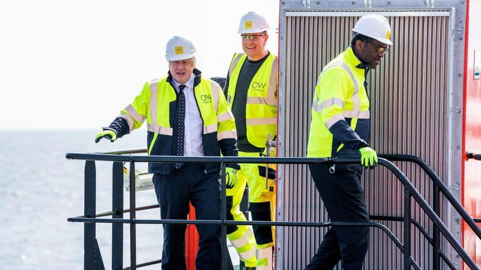 Boris Johnson and Kwasi Kwarteng visiting Moray offshore windfarm