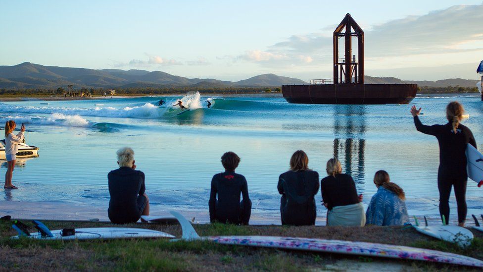 Test surfers at Surf Lakes' facility in Australia