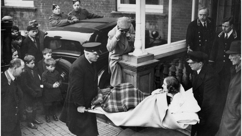 Unity Mitford being carried on a stretcher