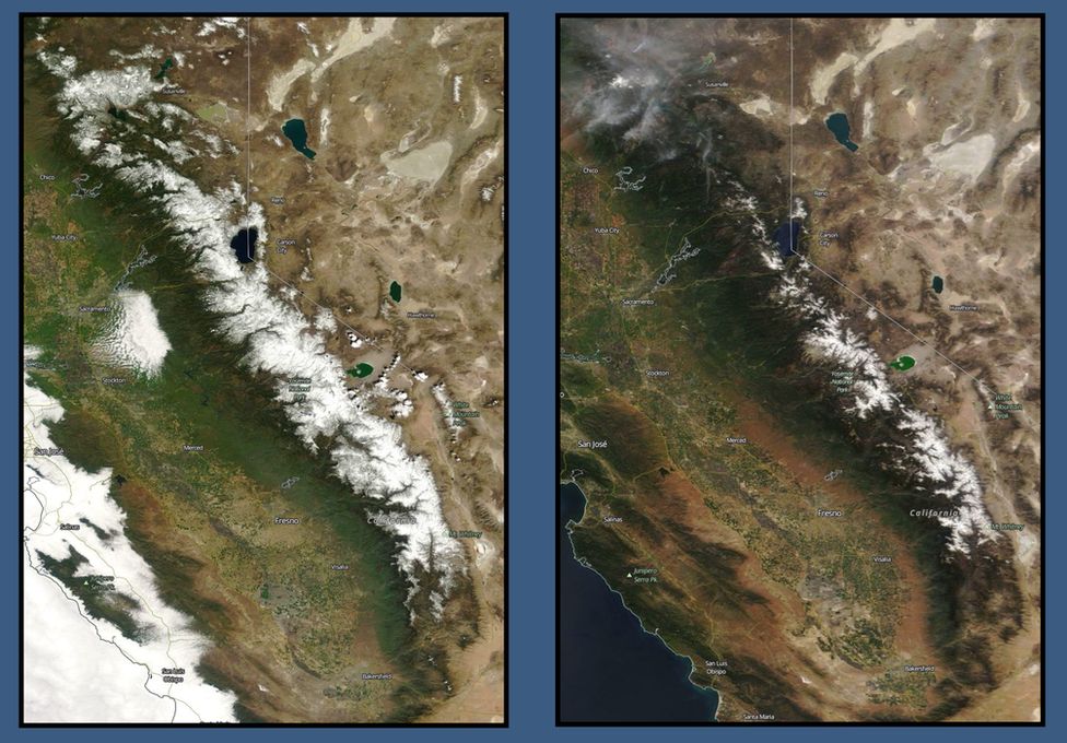 Satellite images of Sierra Nevada mountain range