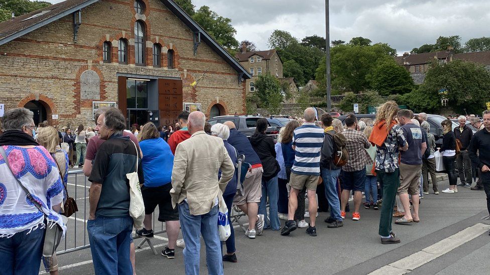 Crowds waited outside the venue in Frome