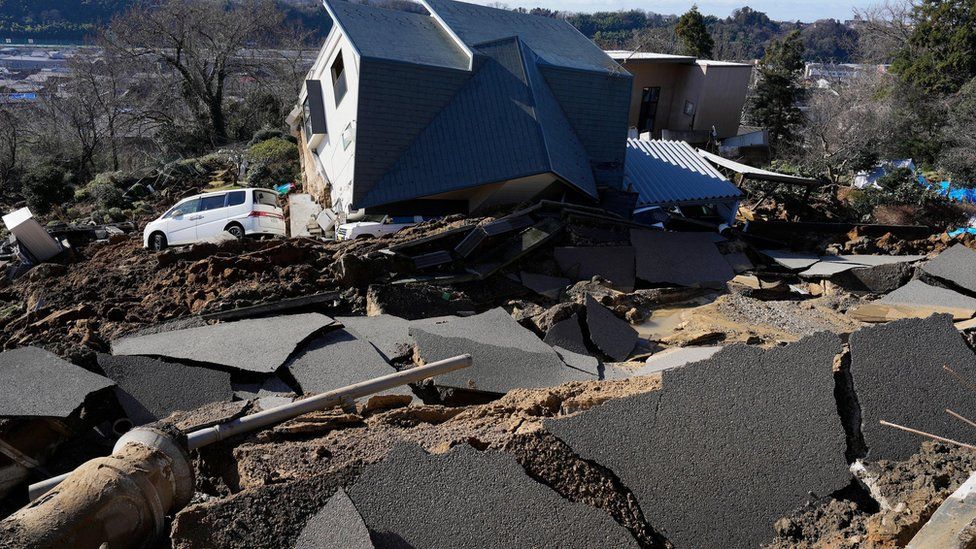 Damaged road following a strong earthquake in Kanazawa, Ishikawa Prefecture