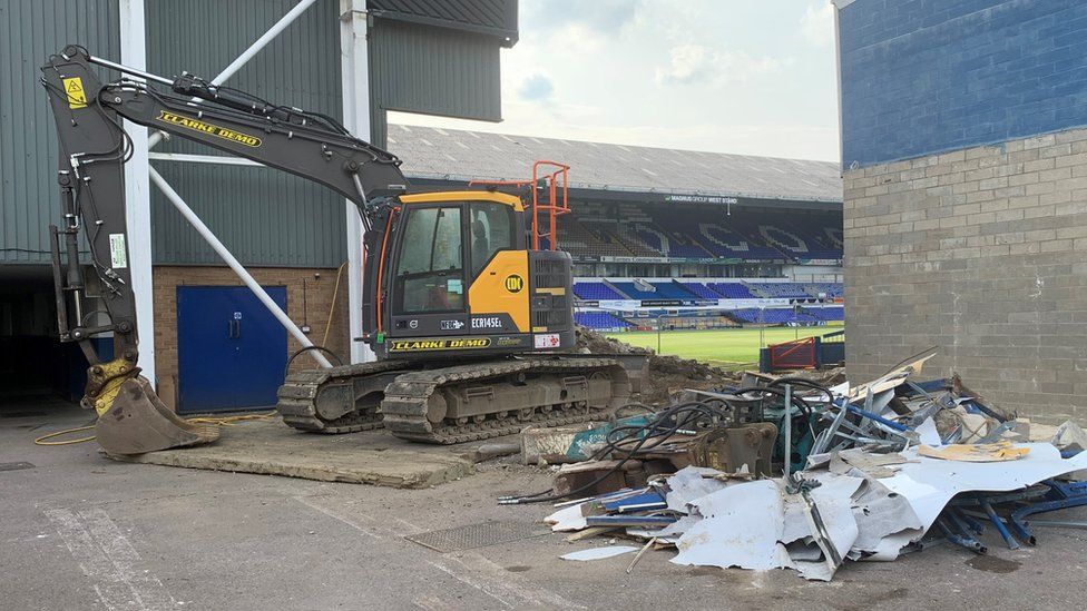 Demolition work on the corner of the Sir Alf Ramsey and Cobbold Stands at Portman Road
