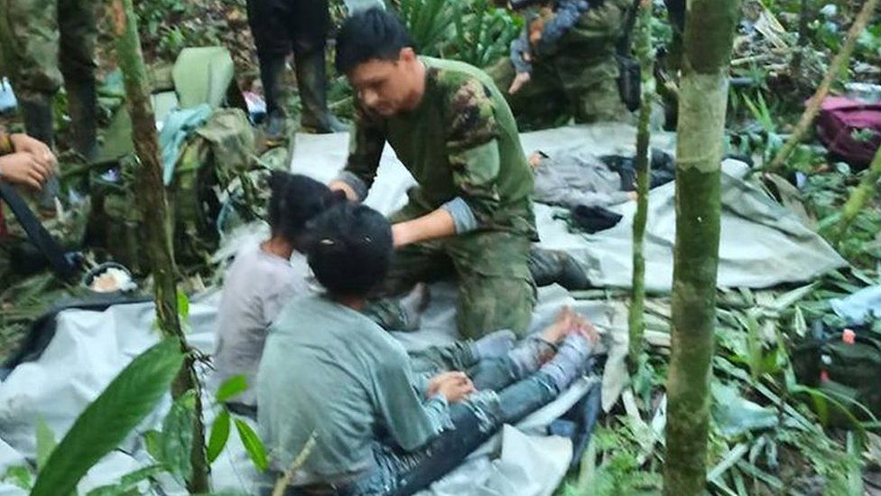 The Colombian military shared a photo of the children in the jungle