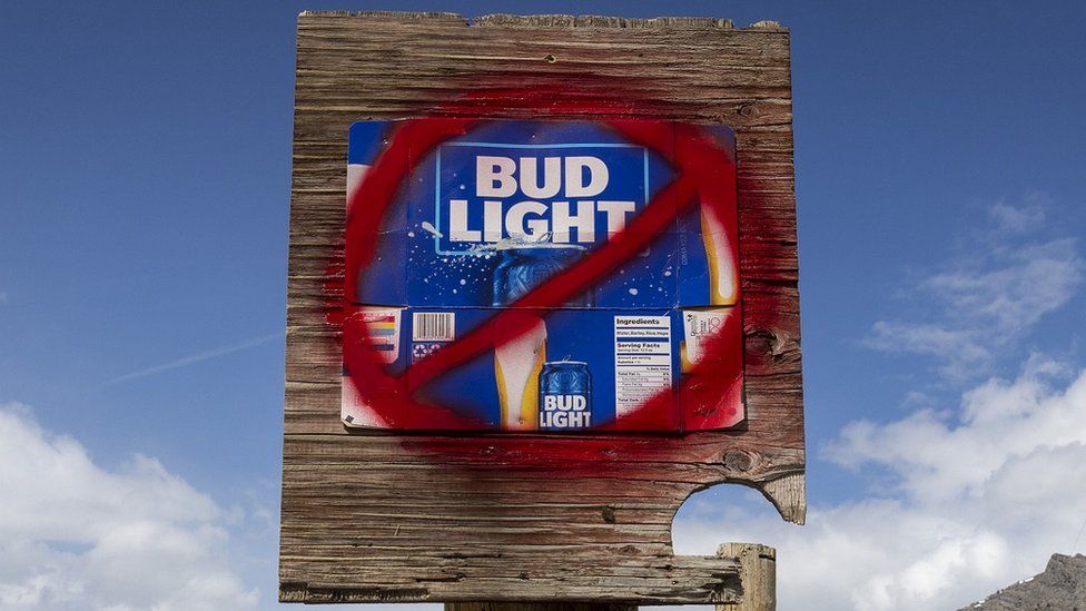 A sign disparaging Bud Light beer