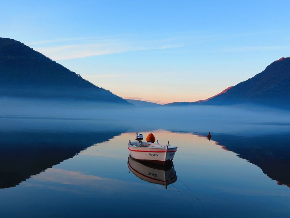 A boat on a lake