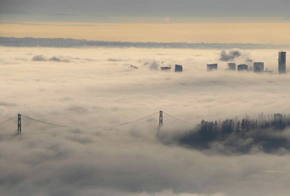 Lions Gate Bridge in fog