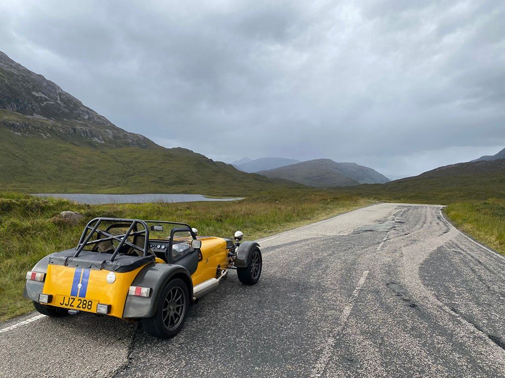 Caterham on a road in Scotland