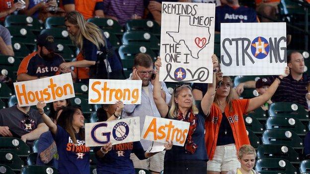 Houston Astros fans after Hurricane Harvey