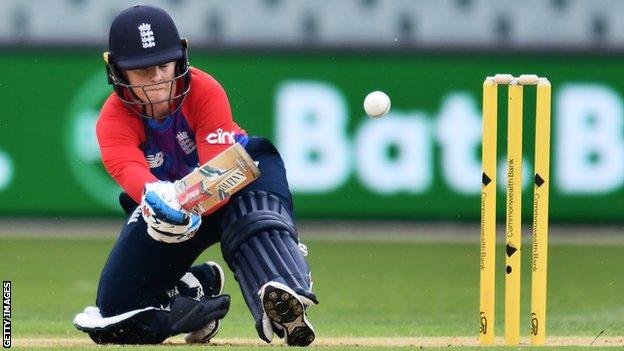 England opener Tammy Beaumont bats in a T20 against Australia