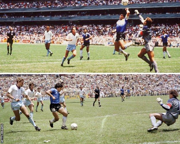 Diego Maradona's two goals against England at the 1986 World Cup