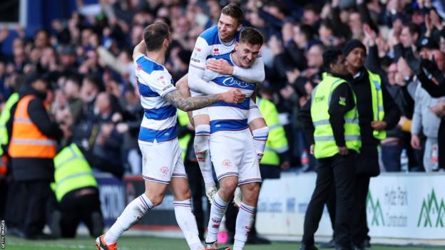 QPR players celebrate Jimmy Dunne's stoppage time winner
