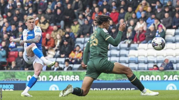 Sammie Szmodics scores for Blackburn Rovers in the first half against Plymouth Argyle