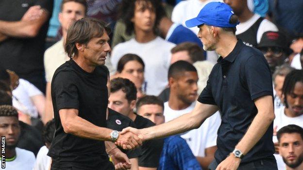 Thomas Tuchel (right) was unhappy with Antonio Conte's lack of eye contact during their handshake at the final whistle