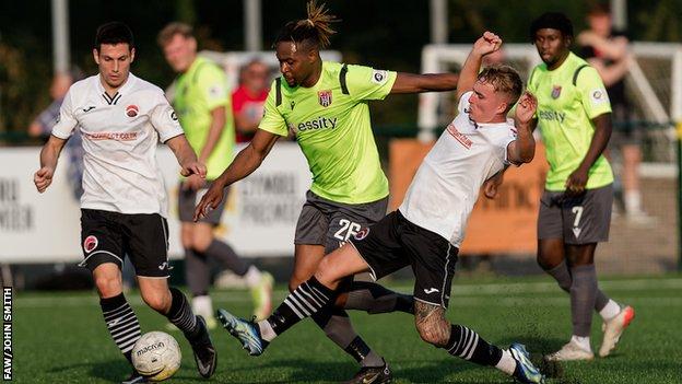 Flint's Jean-Louis Akpa Akpro in action during their win at Pontypridd United