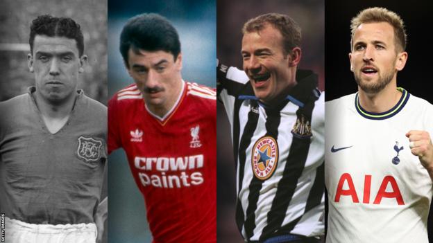 Club record goalscorers: Dixie Dean (Everton), Ian Rush (Liverpool), Alan Shearer (Newcastle) and Harry Kane (Tottenham)