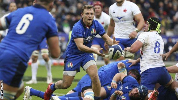 Callum Braley playing for Italy against France in the 2020 Six Nations