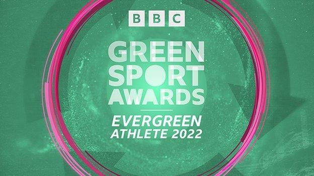 Graphic with BBC Green Sport Awards: Evergreen Athlete 202 in text