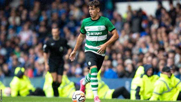 Rodrigo Ribeiro in action for Sporting Lisbon against Everton in a friendly match