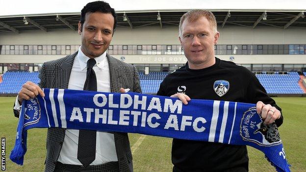 Abdallah Lemsagam (left) said Paul Scholes "will have my backing, 100%" when the Manchester United legend was appointed manager - but the former England midfielder lasted just 31 days in charge of Oldham