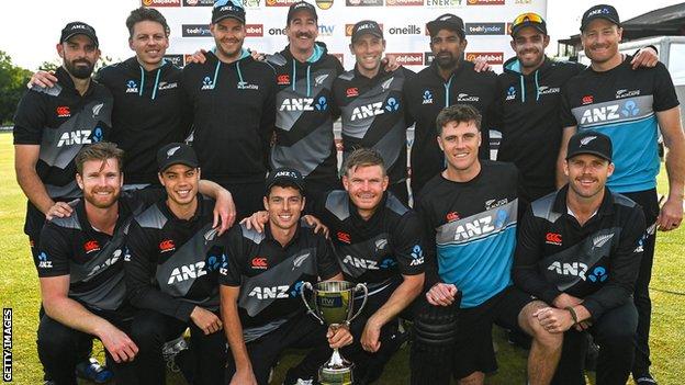 New Zealand with the T20 series trophy