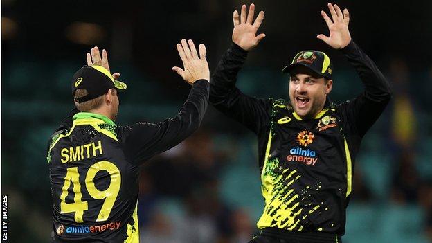 Steve Smith celebrating with Josh Inglis