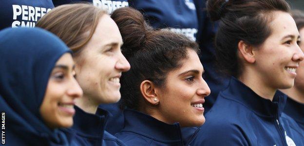 Naomi Dattani, second right, with team-mates at Middlesex