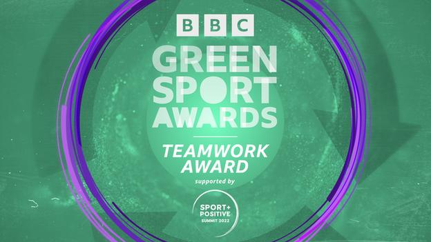 Graphic with the BBC Green Sport Awards: Teamwork Award with the text supported by and the Sport Positive Summit logo