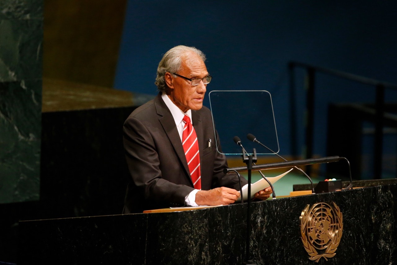 Tonga's Prime Minister Samuela Akilisi Pohiva addresses the 71st session of the United Nations General Assembly at U.N. headquarters, 24 September 2016, AP Photo/Jason DeCrow