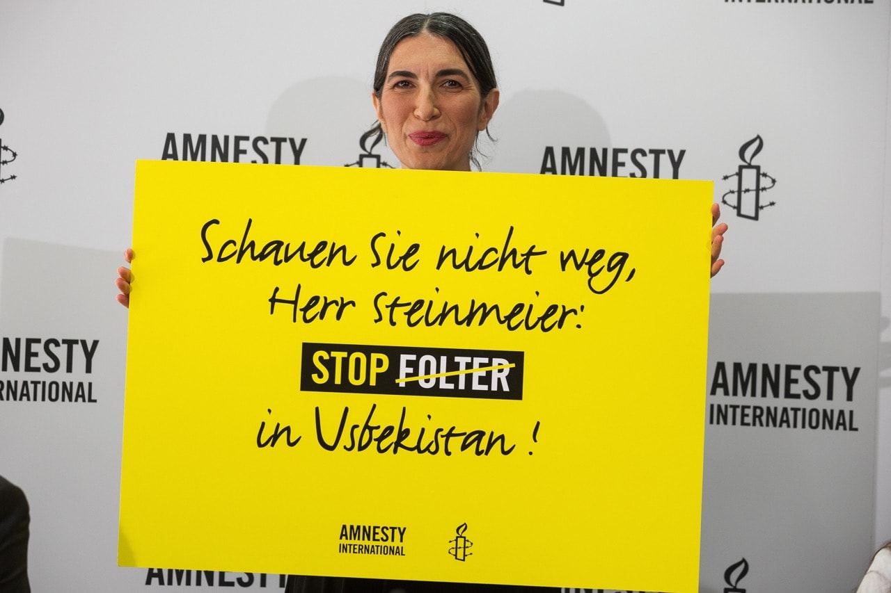 The Director of Amnesty International Germany, Selmin Caliskan, during the presentation of an Amnesty International report on torture in Uzbekistan, in Berlin, Germany, 15 April 2015; the report was entitled "Secrets and Lies - Forced Confessions under Torture in Uzbekistan", NurPhoto/NurPhoto via Getty Images