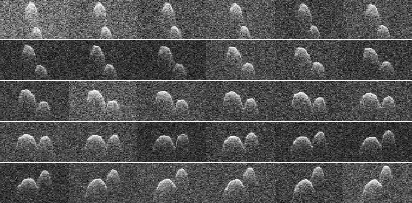 This collage of radar images of near-Earth asteroid 1999 JD6 was collected by NASA scientists on July 25, 2015. The asteroid is between 660-980 feet 200-300 meters in diameter.