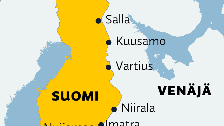 Kartta Suomen itärajan henkilöliikenteen rajanylityspaikoista.
