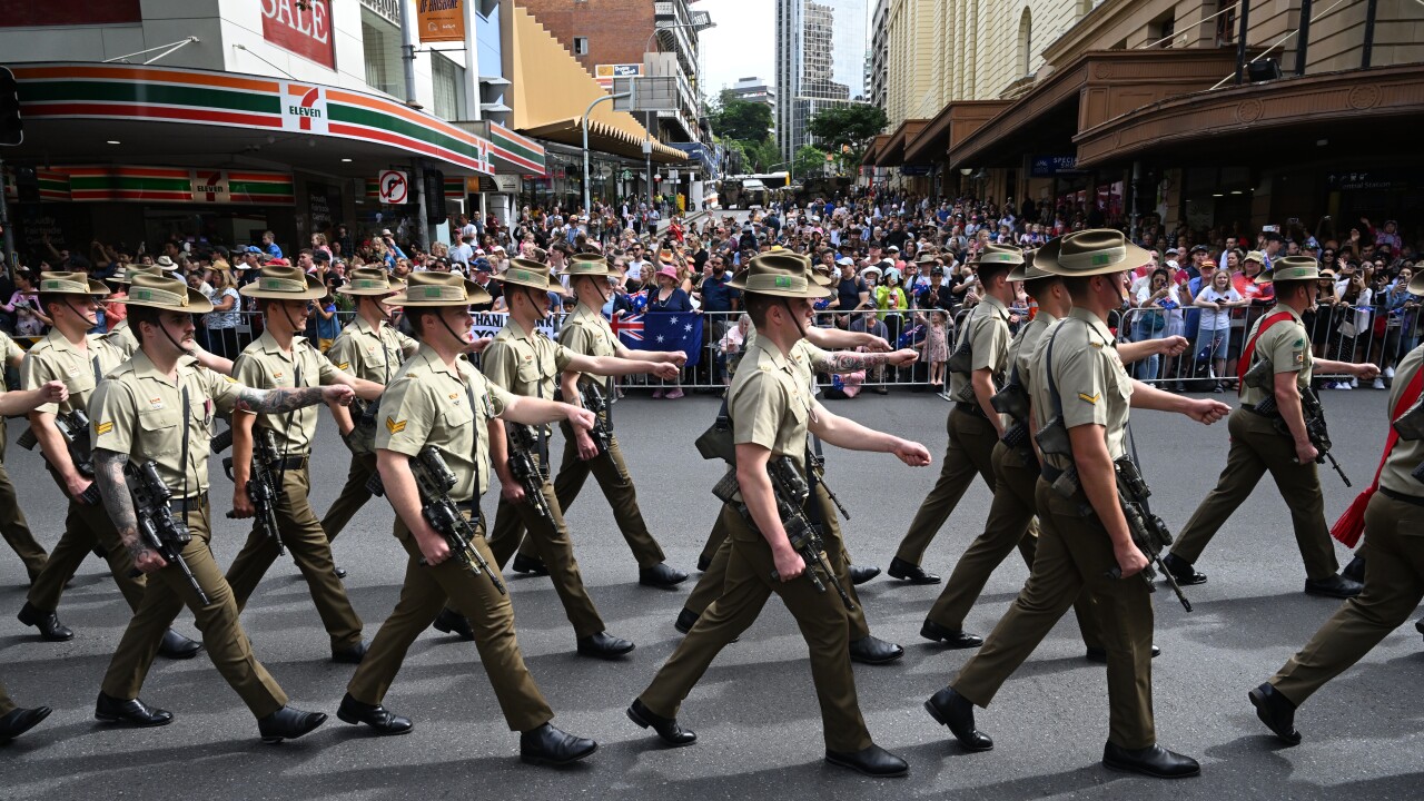 Members of the Australian Defence Force marching during an Anzac Day parade