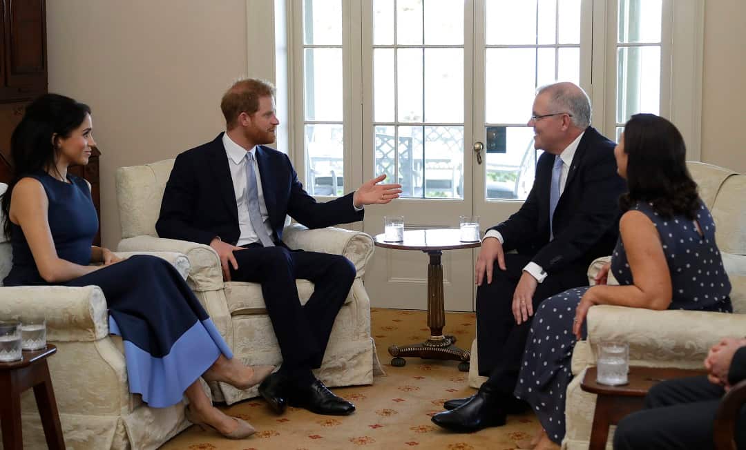 The Duke and Duchess of Sussex meet Prime Minister Scott Morrison and his wife Jenny Morrison at Kirribilli House.