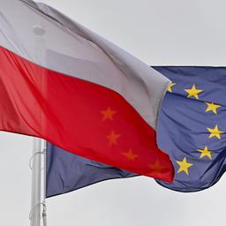 Die Flaggen Polens und der EU wehen im Wind