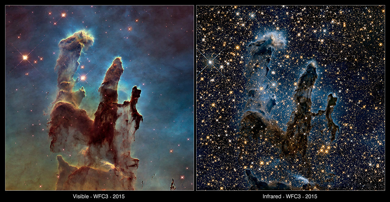 The Pillars of Creation  visible and infrared comparison