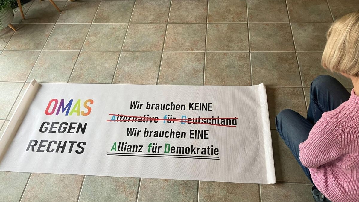Dieses Banner zieht bei Demos Aufmerksamkeit auf sich, berichtet die Wolfenbüttelerin. Ein Ehepaar aus Erfurt etwa habe sich positiv über das Banner geäußert, berichtet die Wolfenbüttelerin.