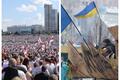Протесты в Минске в 2020 году и в Киеве в 2014-м. Фото: TUT.BY, коллаж: «Зеркало»