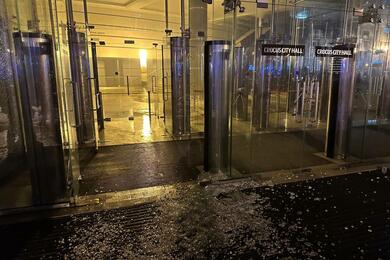 Здание "Крокус Сити Холла" после теракта ночью 23 марта 2024 года. Фото: пресс-служба губернатора Подмосковья Андрея Воробьева