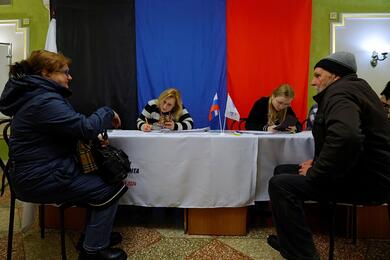 Выборы президента РФ в оккупированном Донецк, Украина, 16 марта 2024 года. Фото: Reuters