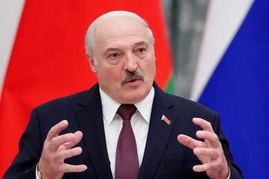 Belarusian President Lukashenko attends a news conference in Moscow