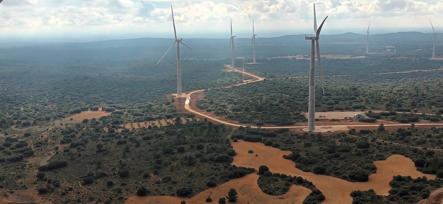 Aerial view of windmill plant 