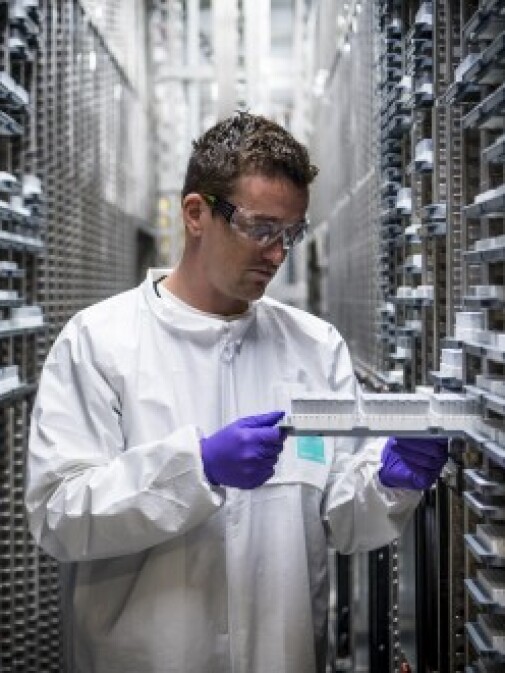 Man looking at samples in a large lab