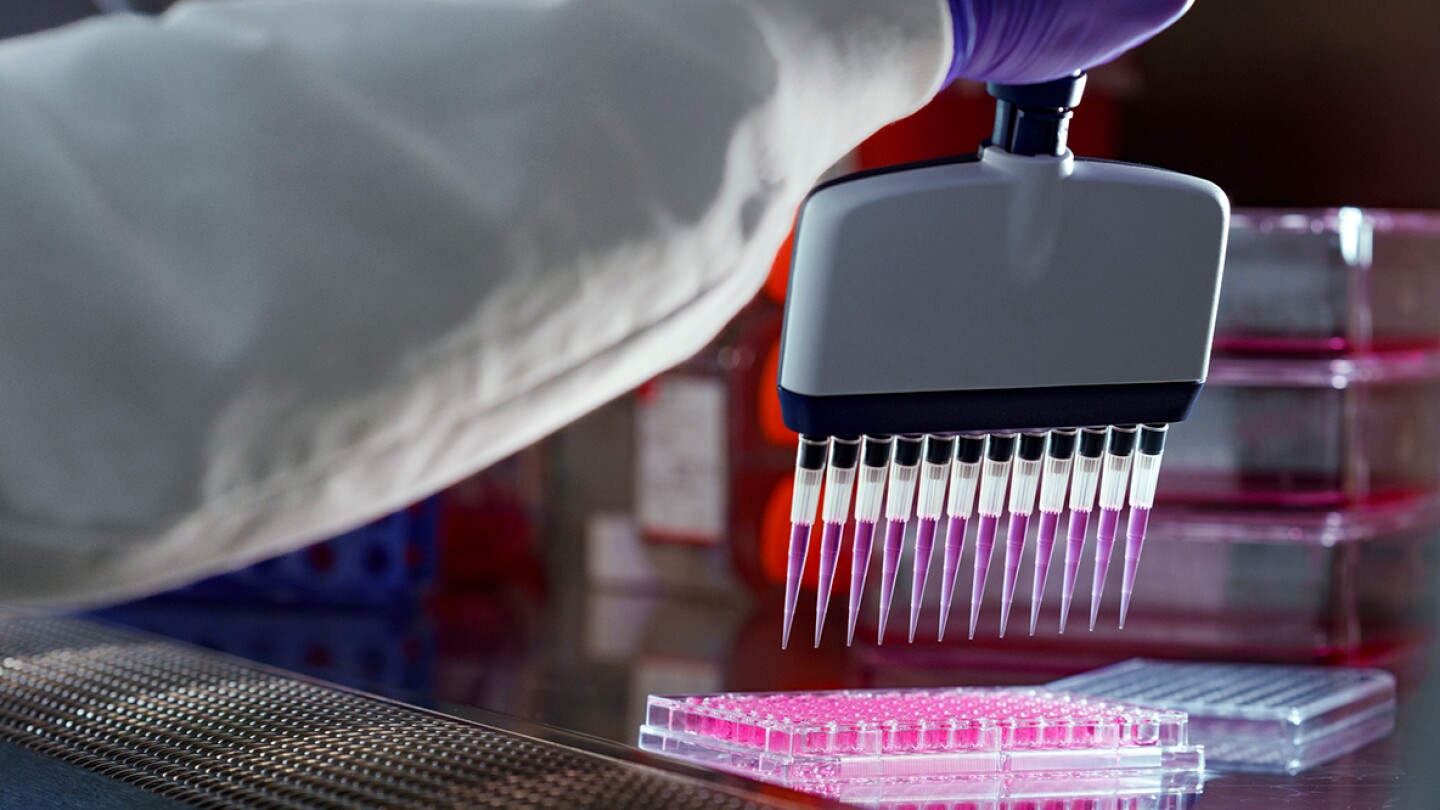 Researcher using a pipette in the lab