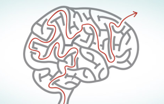 Testing Effect Image: Brain graphic with red line illustrating information retrieval from memory.