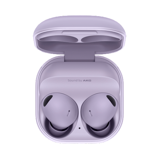 A top down view of the open case of Samsung Galaxy Buds2 Pro, showing the earbuds inside.