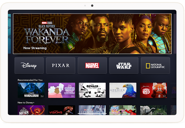 Disney+ app is shown on an Android tablet.