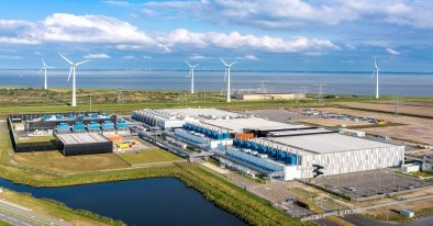 Google data center and wind turbines in The Netherlands