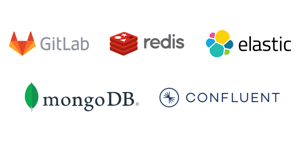 Logo lockup with MongoDB, Elastic, GitLab