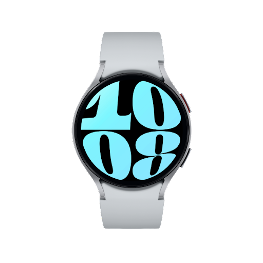 A Samsung Galaxy Watch6 watch face displaying a personalized image of the time.